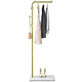 VEKOID Metal Coat Rack Freestanding with Natural Marble Base, Entryway Coats Hanger Stand with 3 Hoo