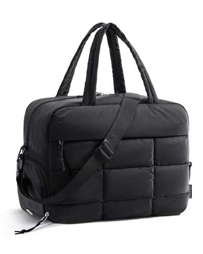 BAGSMART Gym Bag for Women Carry on Travel Duffel Bag Water-resistant Weekender with Shoe Compartment for Gym Travel Work Black Medium
