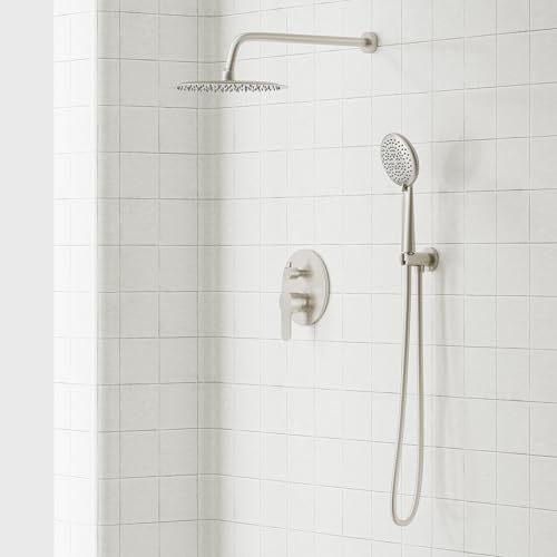 Image of Gabrylly Shower Faucet Set, Shower System with Pressure Balance Shower Valve, 12 inch Rain Shower Heads with Handheld Spray, Wall Mounted Shower Fixtures, High Pressure Shower Head Set, Brushed Nickel