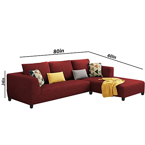 Image of Galib RHS 4 Seater L Shape Sofa Set for Living Room (Maroon Fabric)