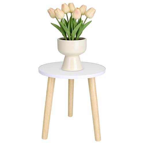 bssmmai Blumenständer Holz Runder Pflanzenständer Hoch Blumenhocker mit Drei Beinen Weiß Blumenständer Rund Belastung für Indoor Topfpflanzen Wohnzimmer Balkon Garten 30*32cm