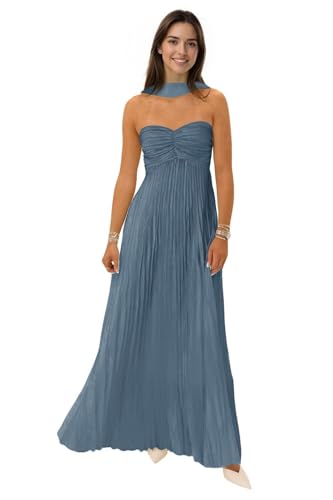 Long Strapless Chiffon Bridesmaid Dresses with Scarf A Line Maxi Prom Formal Evening Gown