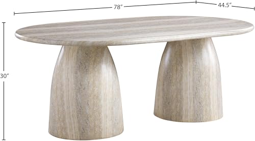 Image of Meridian Furniture 702Travertine-T Cosenza Collection Art Deco 78 inch Indoor /Outdoor Concrete Dining Table with Travertine Finish, 78 inch W x 44.5 inch D x 30 inch H