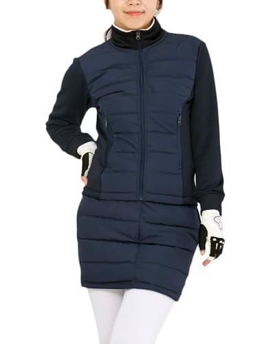 [MOSTSHOP] レディース ゴルフウェア 上下セットアップ 暖か裏起毛ボアフリース ストレッチ 秋冬 ダウンジャケット ダウンスカート 3-ネイビー Lのサムネイル