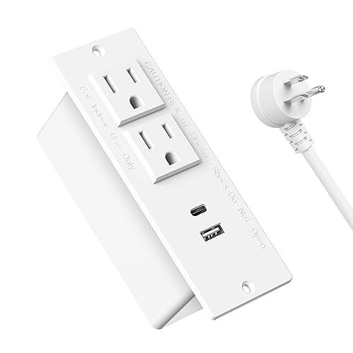 Conference Recessed Power Strip USB C PD 20W Fast Charging,Furniture Recessed Outlet,2 Outlets,2 USB Ports Table Power Strip,Flush Mount Power Strip for Side Table,6ft Cord,Flat Plug