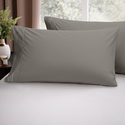 Image of Elegant Comfort Luxury Ultra-Soft 2-Piece Pillowcase Set 1500 Thread Count Egyptian Quality Microfiber Double Brushed-100% Hypoallergenic-Wrinkle Resistant, Standard /Queen Size, Grey
