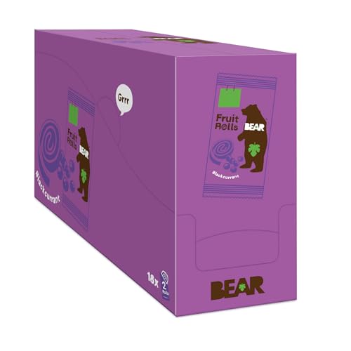 BEAR Fruit Rolls Blackcurrant - 100% Natural Ingredients - No added sugar - Healthy School and Lunch Snacks for Kids and Adults - 18 x 20g