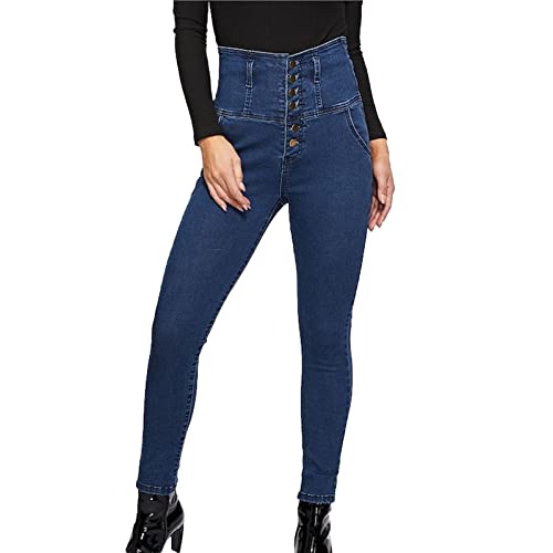 Women's High Breasted Stretch Slim Jeans High Waisted Button Up Classic Jeans Curvy Butt Lifting Skinny Denim