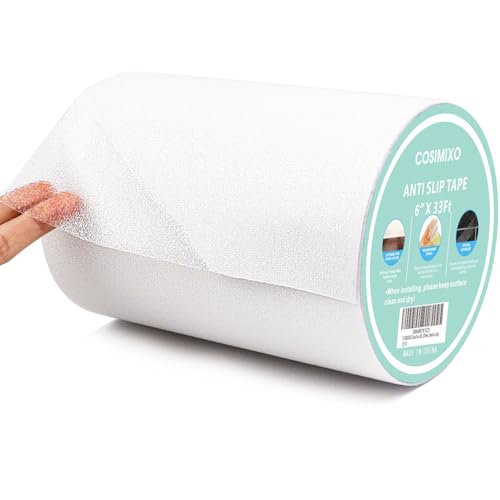 COSIMIXO クリア滑り止めテープ, 6in x 33ft (15cm x 10m)、透明な滑り止めPEVA素材製、柔らかく、防水、ステップ、バスルーム用の滑り止めテープは、滑りのリスクを軽減します。 屋内および屋外での使用に適しています。