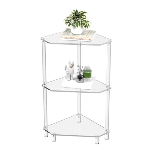 Ejoyous Mesa Esquinera de Acrílico, Mesa Auxiliar Triangular de 3 Niveles, Auxiliar Estrecha con Bordes Redondeados para Sala de Estar, Dormitorio, Baño, Pasillo