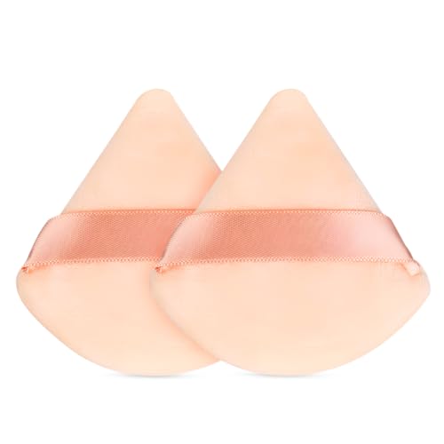 Gleva Powder Puff Soft Face Makeup Sponge, Loose powder Foundation Blending Sponges Set, Makeup Blender, Contouring, Wedge Triangle Shape Wet & Dry Tool Washable Reusable (Beige)