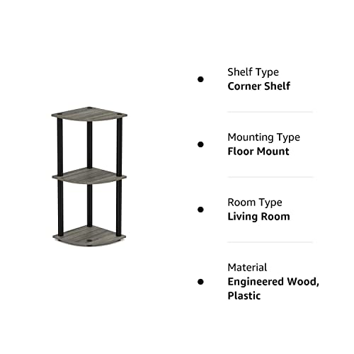 image for Furinno TURN-N-TUBE Corner Shelf, 3-Tier Corner Bookshelf, Display Sto