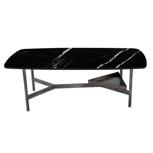 Image of Wakefit Malabar Coffee Table I Marble Finish I Vitrified Tile Top I Colonial Black