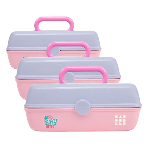 Image of Caboodles Pretty in Petite Makeup Box, Two-Tone Periwinkle on Pink, Hard Plastic Organizer Box, 2 Swivel Trays, Fashion Mirror, Secure Latch for Safe Travel 8.82 x 5.88 x 3.66 inches (Pack of 3)