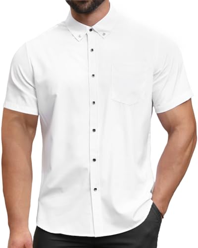 Mens Dress Shirt Short Sleeve Solid Casual Button Down Shirts with Pocket for Summer Business Wedding