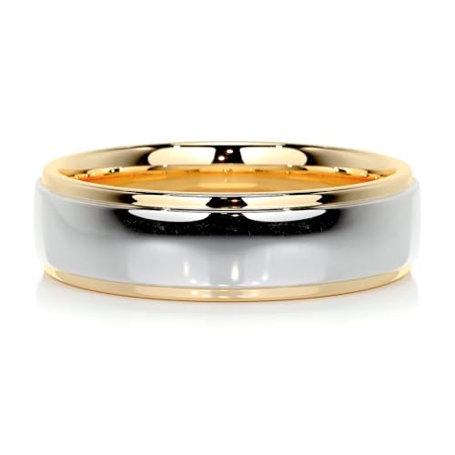 6MM 8MM Two Tone Wedding Band for Men 10K 14K 18K Yellow Gold & White Gold Wedding Ring for Engagement Anniversary2