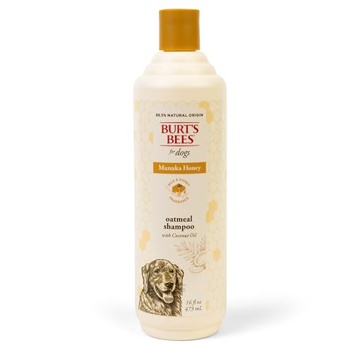 Burts Bees for Pets Manuka Honey Oatmeal Shampoo for Dogs Colloidal Oatmeal & Coconut Oil 95%+ Natural Origin No Sulfates Parabens or Phthalates Milk & Honey Scent 16 Fl Oz