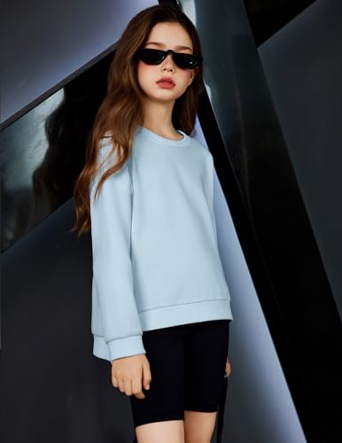 Image of Arshiner Girls Crewneck Sweatshirt Long Sleeve Pullover Tops Drop Shoulder Sweatshirts Side Split
