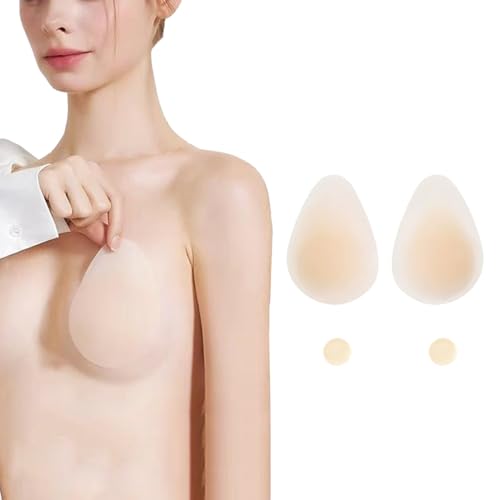 SecTender Nipple Covers for Women Teardrop Lift Silicone Pasties Invisible No Show Reusable for Strapless Backlesss (Large) Nude