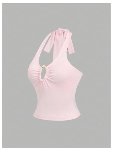 WDIRARA Women's Cut Out Sleeveless Halter Top Deep V Neck Tie Backless Going Out Tank Tops3