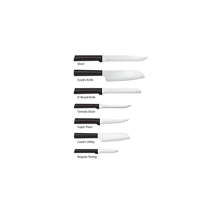 Rada-Cutlery-Essential-Oak-Block-with-7-Pc-Stainless-Steel-Kitchen-Knife-Set-with-Black-Resin-Handles-Set-of-8 Essential Oak Block Set (Black Handle)