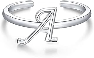 SIMPLGIRL Adjustable Initial Rings for Women Girls 925 Sterling Silver Stackable A-Z Initial Letter Capital Alphabet Ring Finger Band Open Rings