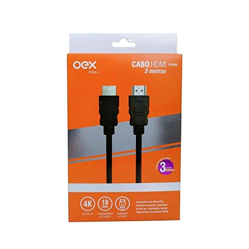 Cabo Hdmi 2,0 Ultrahd Banhado Ouro 3 Metros Oex Ce503 Preto