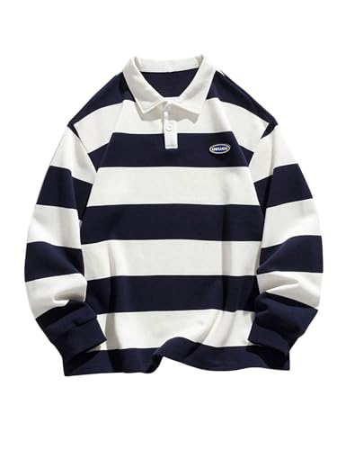 SOLY HUX Men's Striped Print Sweatshirts Long Sleeve Collared Preppy Shirts Half Placket Tops Fall Outfits