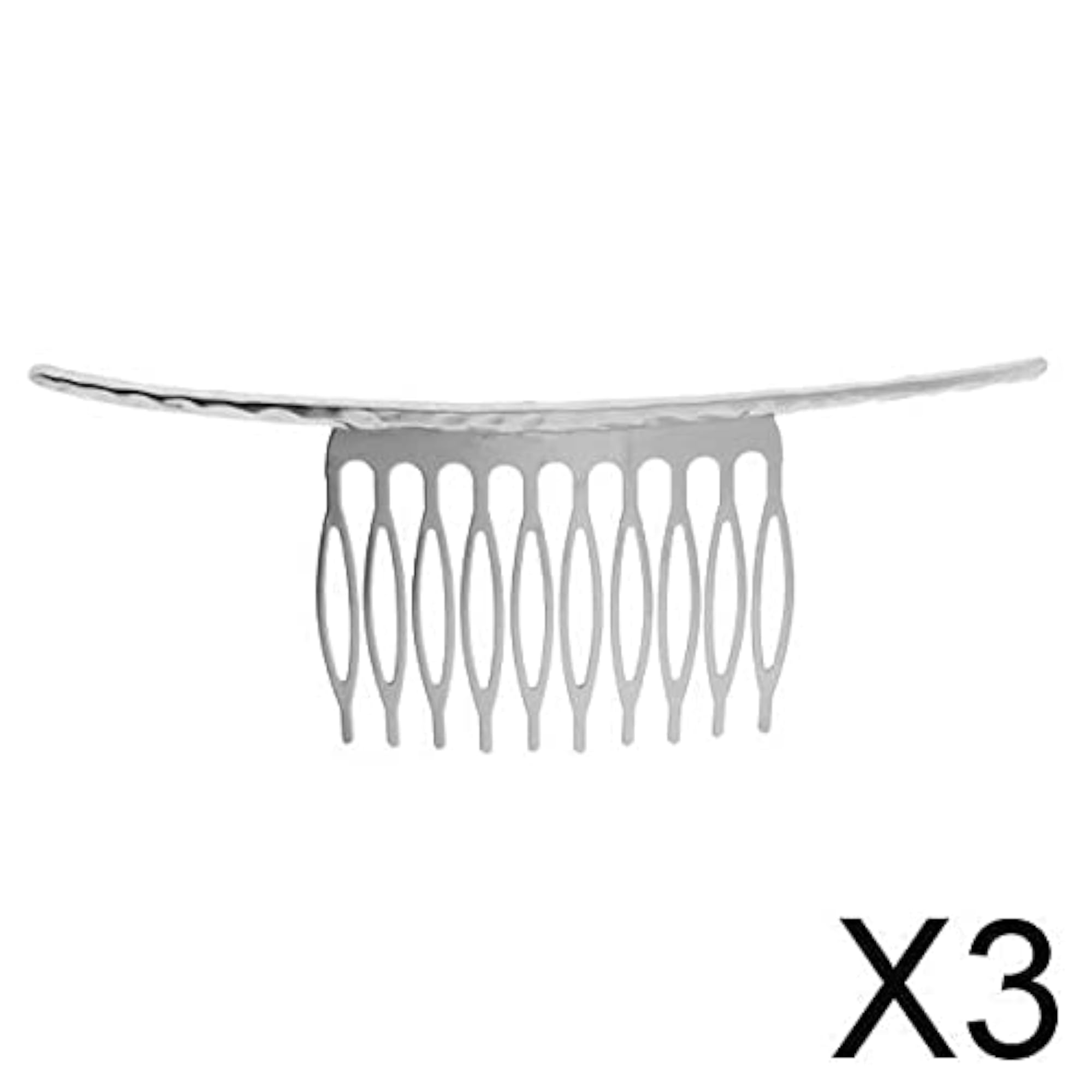3pc Retro Blank Metal Hair Comb Clips, Silver