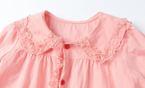 Image of Mud Kingdom Little Girls Lace Shirt Button Down Blouse Peter Pan Collar Long Sleeve Casual