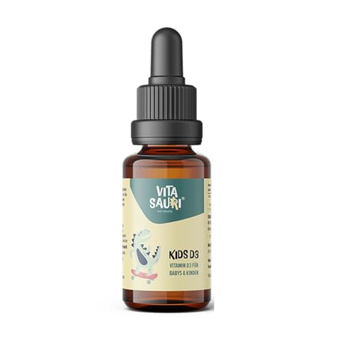 Vitasauri Kids D3 - Gotas de vitamina D para bebés y niños, fácil de tragar, vitamina D3 disueltas en aceite MCT, adecuado para bebés, bebés y niños, 20 ml