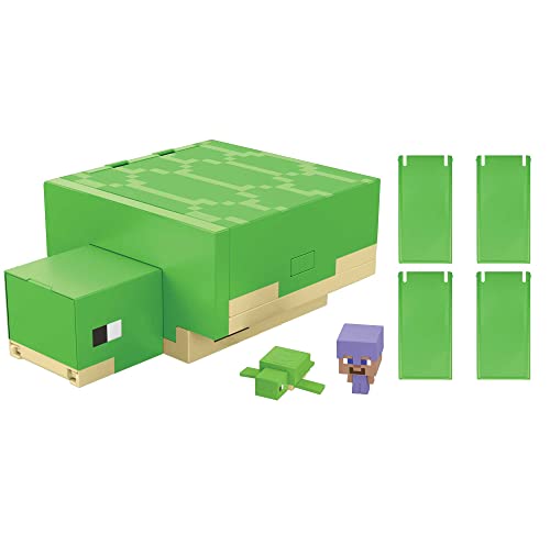 Mattel Minecraft Minecraft Tortuga-guarida transformable Set de juego para minis, incluye 2 figuras, juguete para niños +6 años (Mattel HDW14)