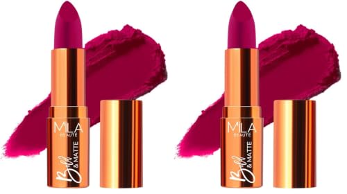 Image of Mila Beaute Bold & Matte Long-Lasting Lipstick | Highly Pigmented Soft Matte Finish | Lightweight & Hydrating with Jojoba Oil | Shade - (Flash Back 4.2g) (Pack of 2)