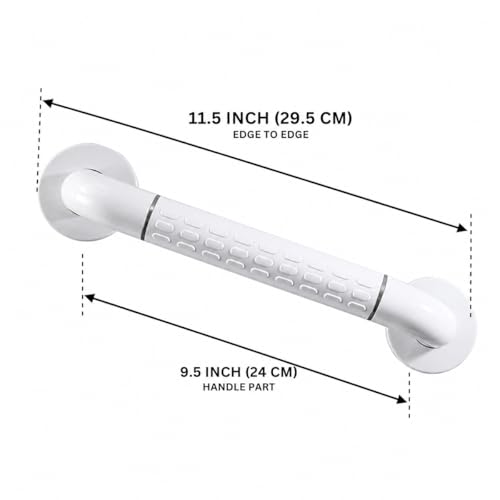 Image of BATH GURU Grab Bar for Bathroom & Toilet, Heavy Duty ABS Safety Handle, Non-Slip Bathroom Support Rail for Senior Citizens & Elderly, Wall Mounted Shower Grab Bar, White, 12 Inch Approx