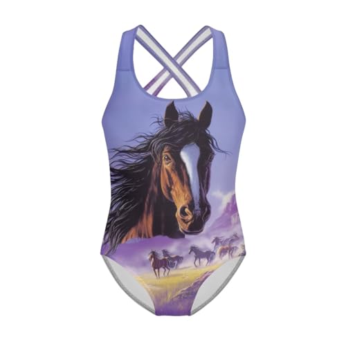 Image of WELLFLYHOM Girls Bathing Suits Size 5-14 One Piece Cross Back Swimsuit Sleeveless Full Coverage Swimwear for Beach Swimming