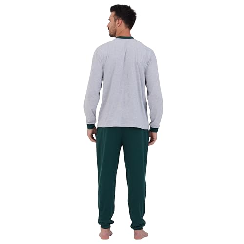 Keyocean Mens Henley Pajama Set, Soft Cotton Long-Sleeve T-Shirt & Pants 2-pieces PJ Set for Sleeping2