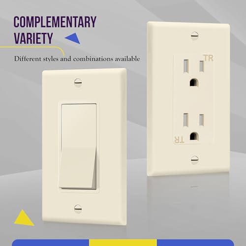 Image of ENERLITES Decorator Light Switch or Receptacle Outlet Wall Plate, Gloss Finish, Size 1-Gang 4.50 inch x 2.76 inch, Unbreakable Polycarbonate Thermoplastic, 8831-LA, Light Almond