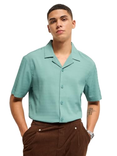 Image of THE BEAR HOUSE Men Regular Fit Self Design Club Collar Casual Shirt