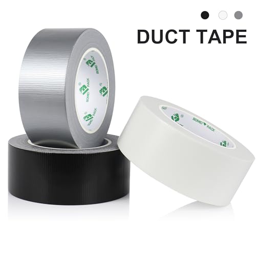 Image of BOMEI PACK Black White Silver Duct Tape 1.88inch x 30yds, 9.0mil Heavy Duty Industrial Strong Duct Tape for Indoor Outdoor Repair Fixation Reinforcement Sealing, Total 3Rolls 90Yds