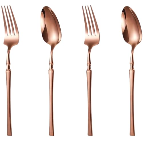 Image of Korean Vintage Style 4-Piece Cutlery Set | 2 Tablespoons & 2 Dinner Forks (7.68 inch) | Durable Stainless Steel Flatware for Home, Restaurants & Gift Giving (Rosegold)