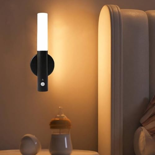 Luminária de Parede Moderna com USB, Luz LED, Iluminação Ambiente, Sensor de Movimento, Recarregável, Base Magnética Adesiva Sem Fio para Parede Cabeceira Luz Noturna