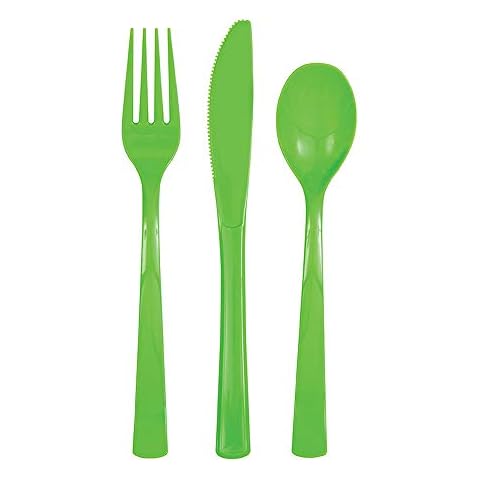 Unique UK 39488 Assorted Plastic Disposable Cutlery Set 18 Pcs, Lime Green, Pack of 18 Cover
