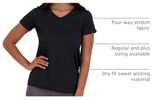 Image of Real Essentials 5 Pack: Women's Dry-Fit Short Sleeve V Neck T Shirt Workout Fitness Yoga Top Tee (Available in Plus Size)