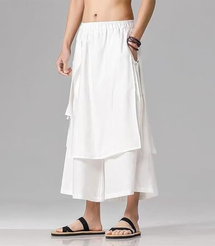 FTIMILD Men's Casual Japanese Wide Leg Harem Pants Baggy Elastic Waist Skirt Pants Leightweight Breathable Pnats4