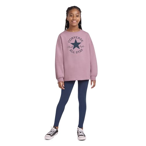 Converse Girls' Graphic Crewneck Sweatshirt and Legging Set, Converse Navy, Medium