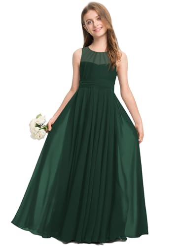 Junior Bridesmaid Dress for Teen Girls A-line Scoop Floor-Length Chiffon