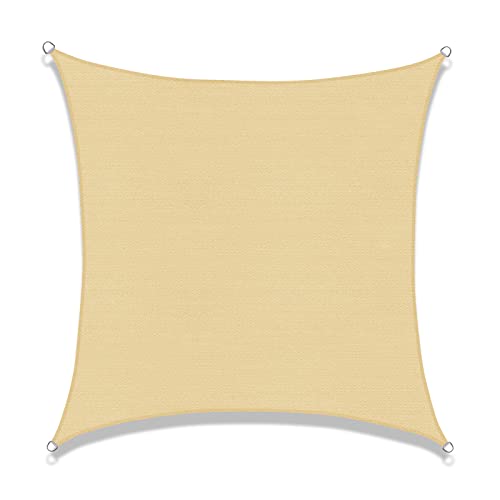 SUNNY GUARD Toldo Vela de Sombra Cuadrado 3x3m HDPE Transpirable protección UV para Patio,Jardín,Exteriores, Terraza, Color Arena