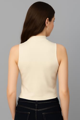 Image of ADBUCKS Women's Sleeveless Ribbed Cotton Mock Neck Top | Mock Neck Fitted Crop Top | Casual & Stylish - Sizes XS to XL