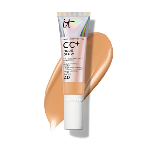 Image of IT Cosmetics CC+ Nude Glow SPF 40 - Medium Coverage Foundation, 2% Niacinamide + Hyaluronic Acid Brightening Glow Serum, Lightweight Up to 24H Hydration, Normal to Dry & Mature Skin - 1.08 fl oz
