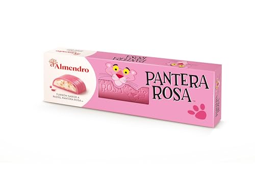 El Almendro, Pantera Rosa, Turrón Praliné de Chocolate Blanco con Relleno Cremoso y Trozos de Bollo, Sabor Pantera Rosa, Ideal para Cesta Navidad, Made in Spain, 146 Gramos